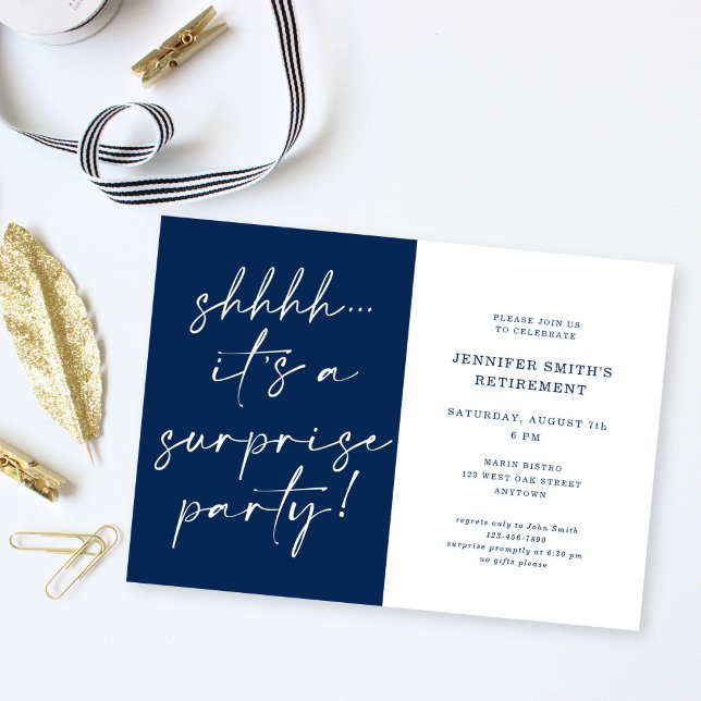 Modern Chic Script Shhh Surprise Retirement Party Invitation (Creator Uploaded)