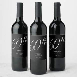 Modern Chic Script Sixtieth 60th Birthday Party Wine Label