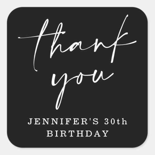 Modern Chic Script Thank You Birthday Party Favor Square Sticker
