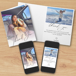 modern chic script thank you graduation 2 photos card