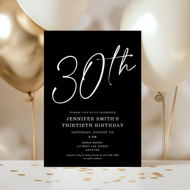Modern Chic Script Thirtieth 30th Birthday Party Invitation (Creator Uploaded)