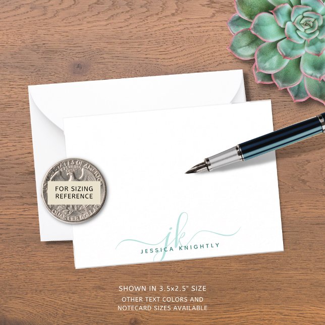 Modern Chic Script Turquoise Monogram Initials Note Card (Creator Uploaded)