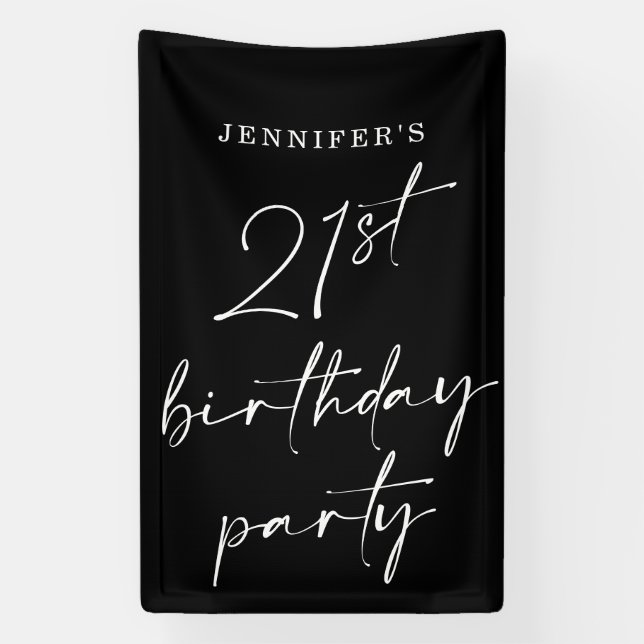 Modern Chic Script Twenty-One 21st Birthday Party Banner (Vertical)