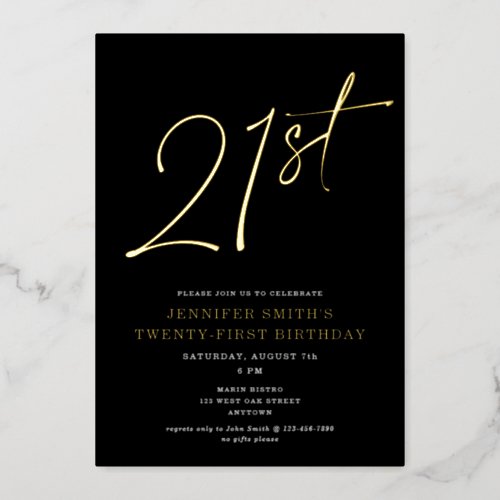 Modern Chic Script Twenty_One 21st Birthday Party Foil Invitation