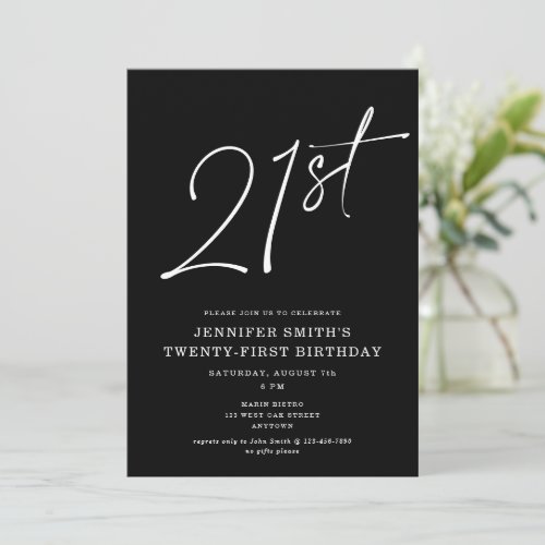 Modern Chic Script Twenty_One 21st Birthday Party Invitation