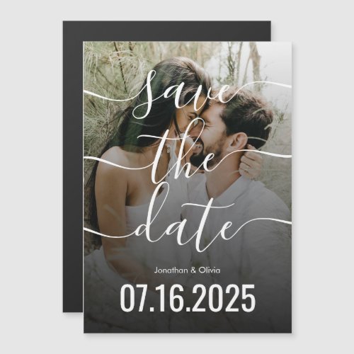 Modern Chic Script Typography Photo Save the Date Magnetic Invitation