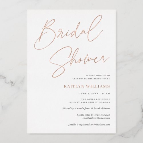 Modern Chic Script Wedding Bridal Shower  Foil Invitation