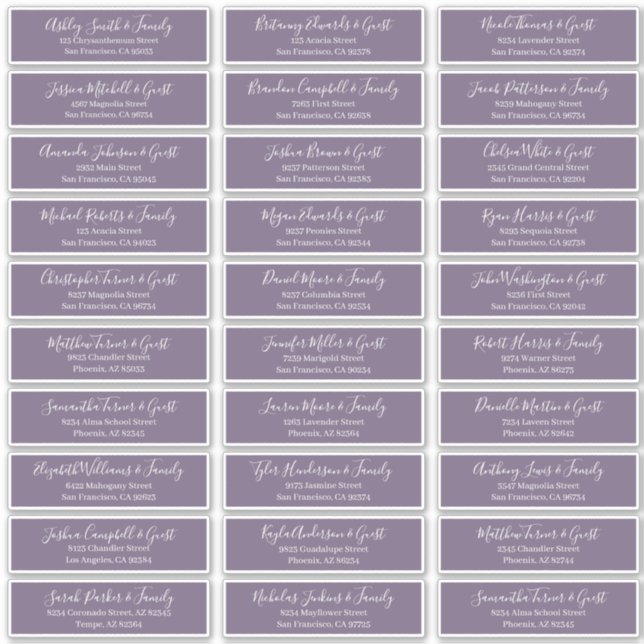 Modern Chic Script Wedding Guest Names Address Sticker (Front)