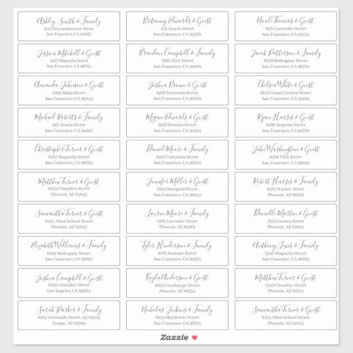 Modern Chic Script Wedding Guest Names Address Sticker | Zazzle