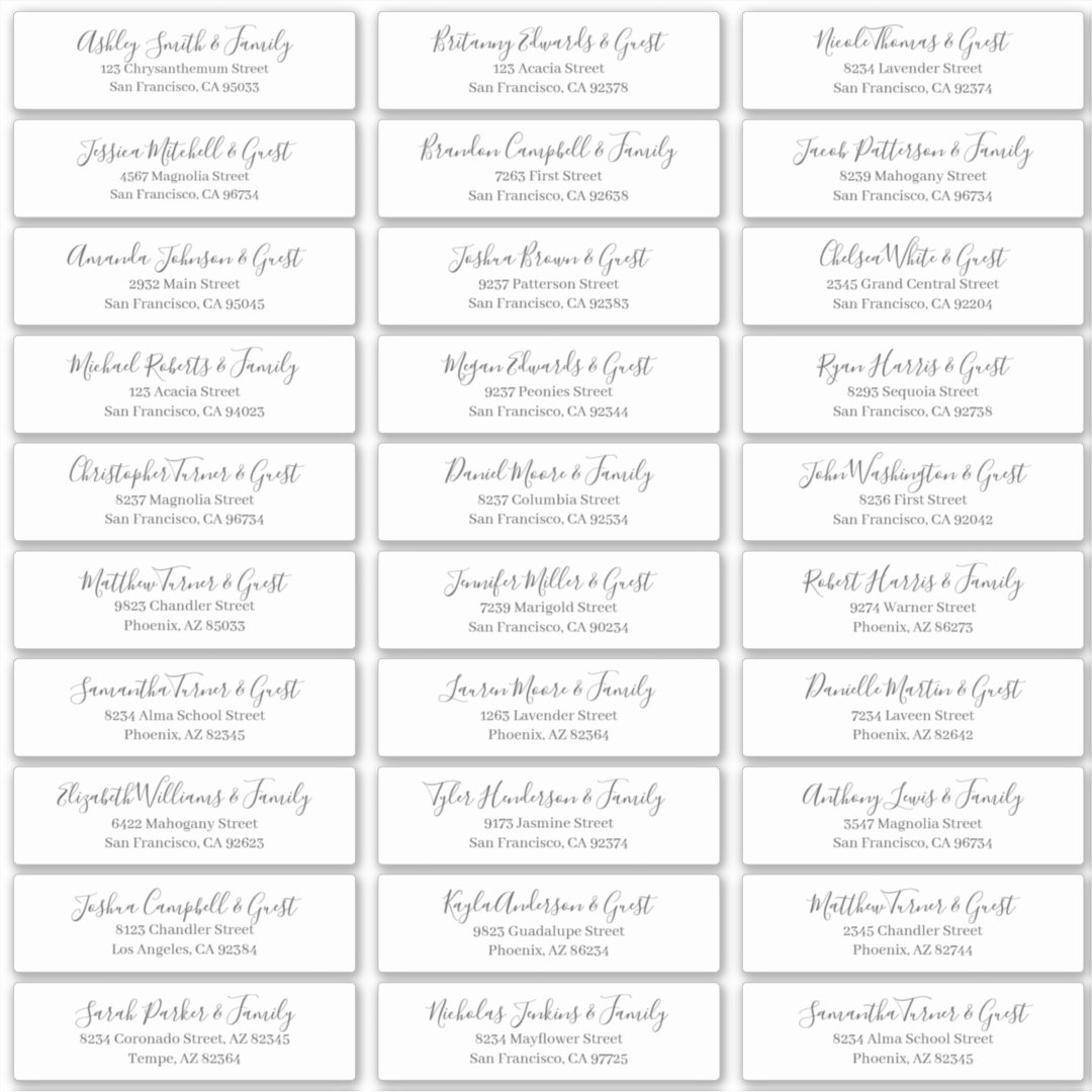 Modern Chic Script Wedding Guest Names Address Sticker | Zazzle