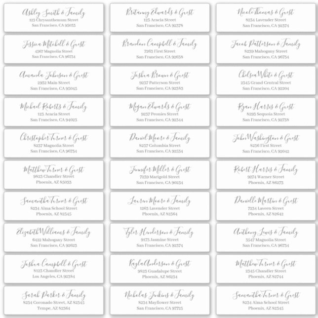 Modern Chic Script Wedding Guest Names Address Sticker (Front)