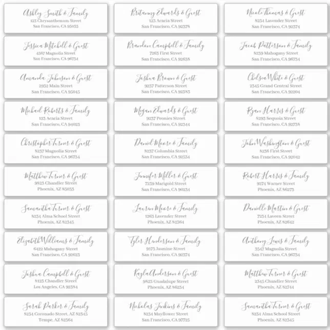 Modern Chic Script Wedding Guest Names Address Sticker | Zazzle