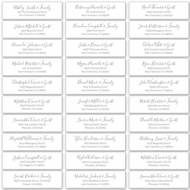 Modern Chic Script Wedding Guest Names Address Sticker