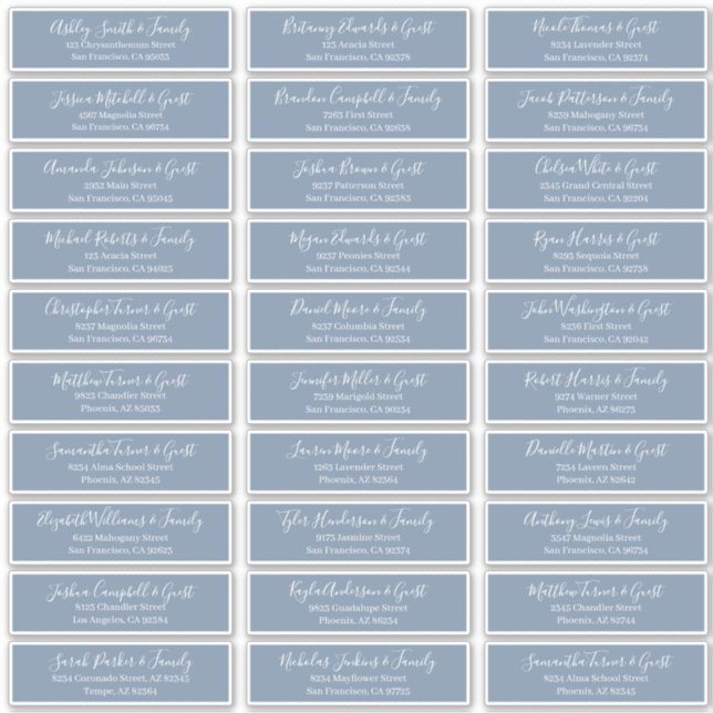 Modern Chic Script Wedding Guest Names Address Sticker (Front)