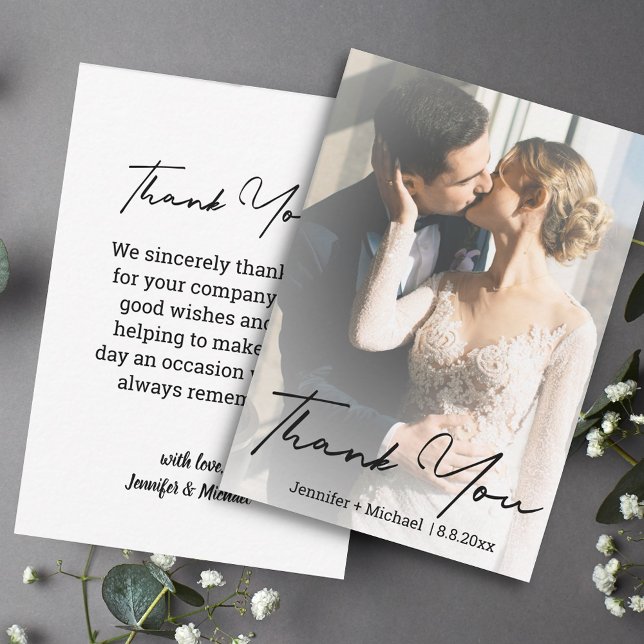 Modern Chic Script Wedding Photo Thank You  Note Card (Creator Uploaded)
