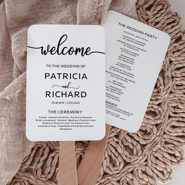 Modern Chic Script Wedding Program Hand Fan Sign (Creator Uploaded)
