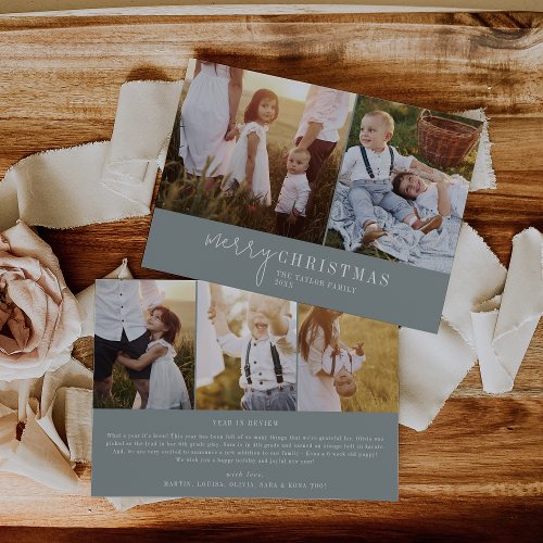 Modern Chic Seafoam Photo Collage Christmas News Holiday Card