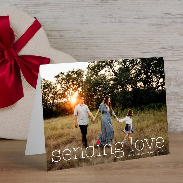 Modern Chic Sending Love Valentine's Day Photo Holiday Card (Creator Uploaded)