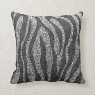 Modern Chic Silver and Black Glitter Animal Print Throw Pillow