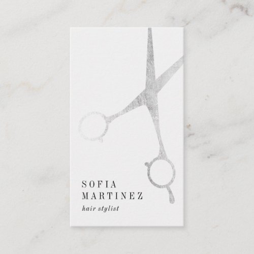 Modern chic silver foil hairstylist scissors logo business card