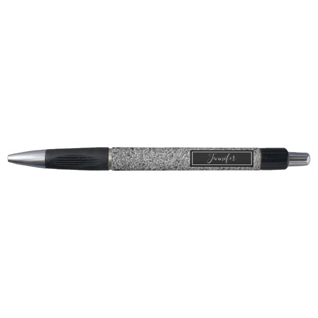Modern Chic Silver Glitter Glam Personalized Penci Pen (Front)