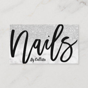 Modern Chic Silver Glitter Marble Nail Technician Business Card