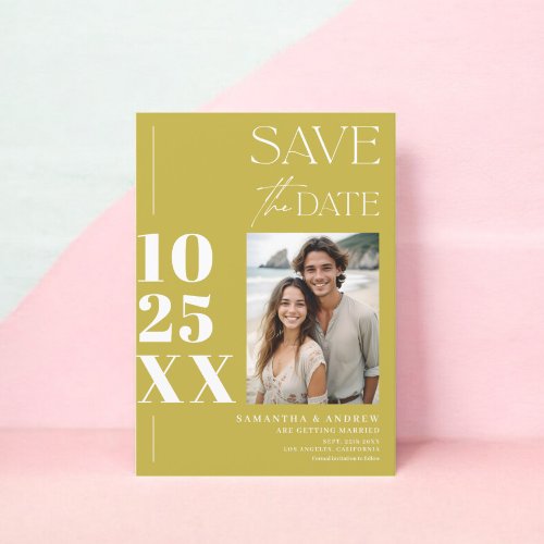 Modern chic simple bold script lime green wedding save the date