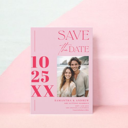 Modern chic simple bold script Retro pink wedding Save The Date