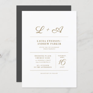 Modern chic simple minimalist gold initial wedding invitation