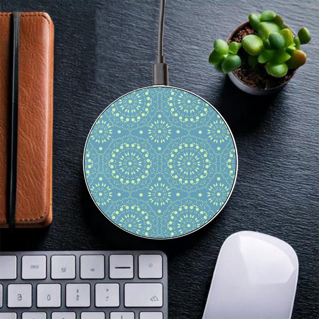 Modern Chic Simple Minimalist Lime Green Teal Wireless Charger (Blue and green pattern phone charger. )
