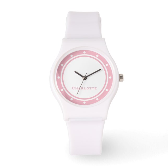 Modern Chic Simple Minimalist Pink Custom Name Watch (Front)