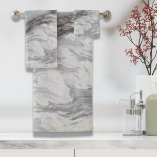 modern chic simple minimalist white grey marble bath towel set