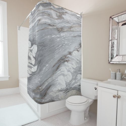 modern chic simple minimalist white grey marble shower curtain