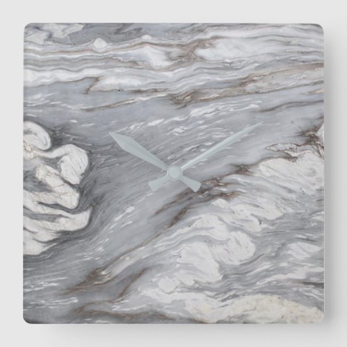 modern chic simple minimalist white grey marble square wall clock