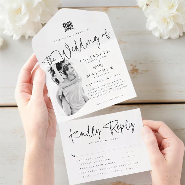 Modern Chic Simple Photo QR Meal Option Wedding  All In One Invitation (Creator Uploaded)