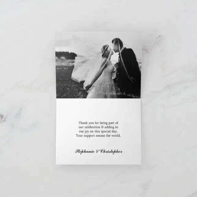 Modern Chic Simple Script Wedding Photo Thank You Note Card | Zazzle