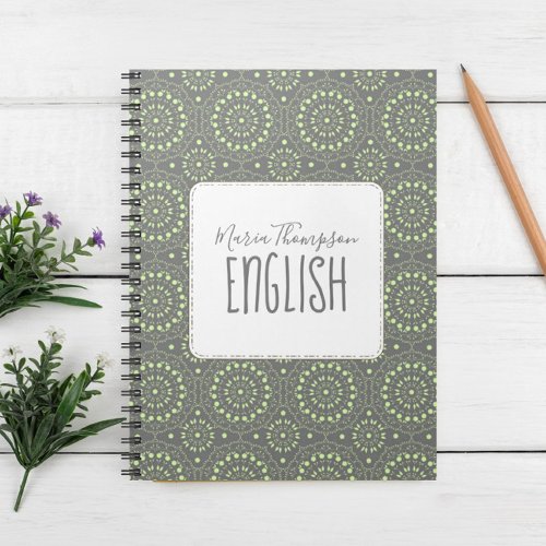 Modern Chic Simple Student Subject Green Grey Notebook