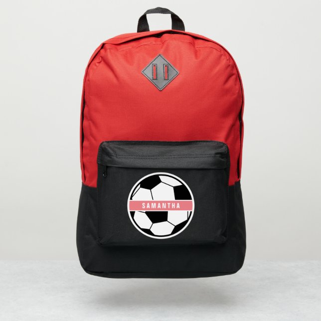 Modern Chic Soccer Ball Girly Pink Sports Monogram Port Authority® Backpack (Front)