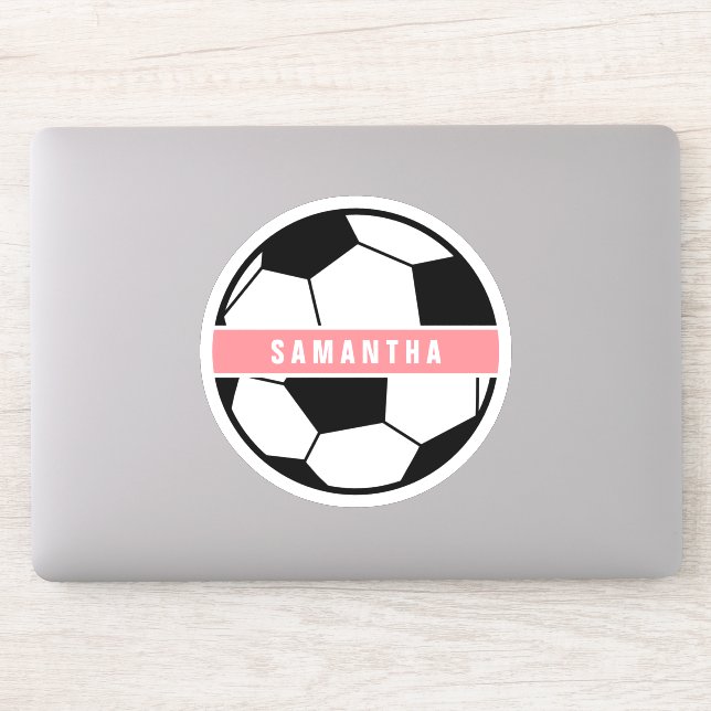 Modern Chic Soccer Ball Girly Pink Sports Monogram Sticker (Computer)