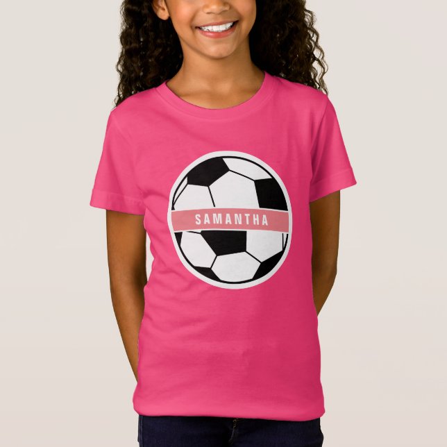 Modern Chic Soccer Ball Girly Pink Sports Monogram T-Shirt (Front)