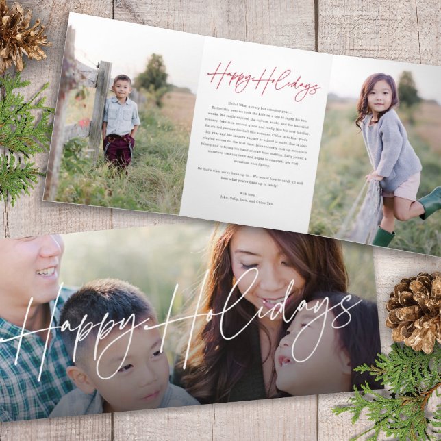 Modern Chic Statement Holiday Tri-Fold Photo Card (Creator Uploaded)
