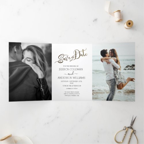 Modern Chic Statement Save The Date 3 Photo Tri_Fold Invitation