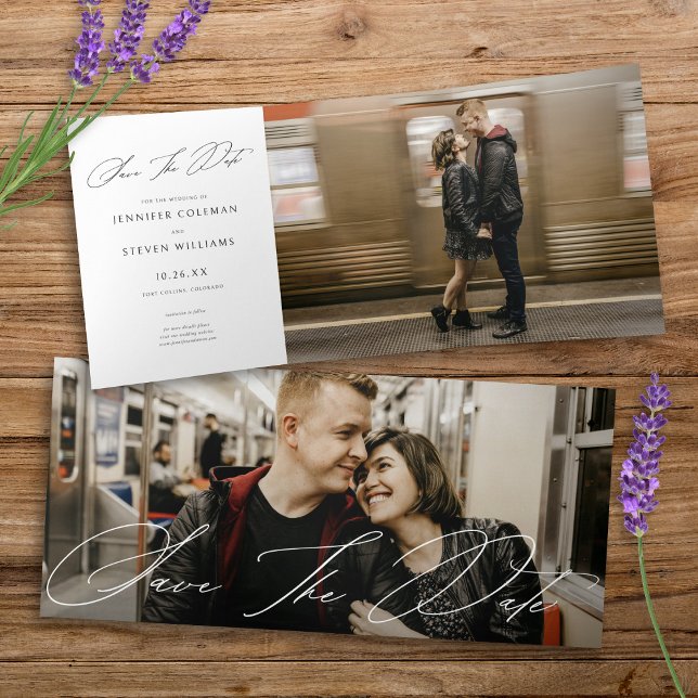 Modern Chic Statement Two Photo Save The Date Card (Creator Uploaded)
