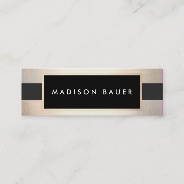 Modern Chic Striped Black and FAUX Gold Foil 2 Mini Business Card (Front)