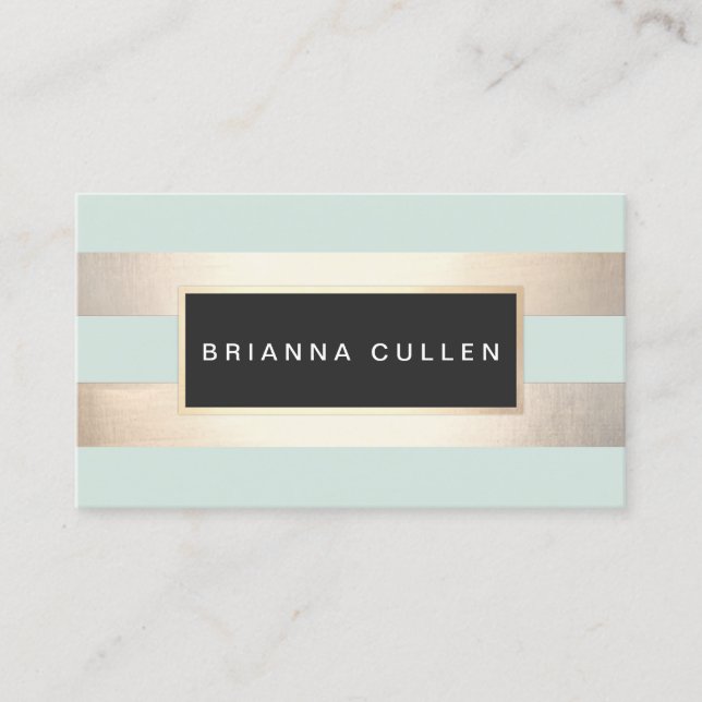 Modern Chic Striped FAUX Gold Foil and Turquoise Business Card (Front)