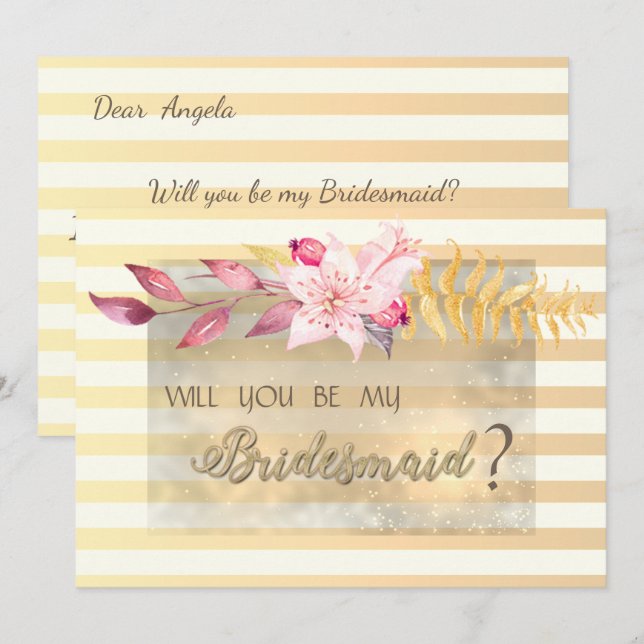 Modern Chic Striped Flowers Bridesmaid Card (Front/Back)