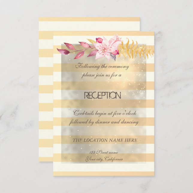 Modern Chic Striped Flowers Reception Invitation (Front/Back)