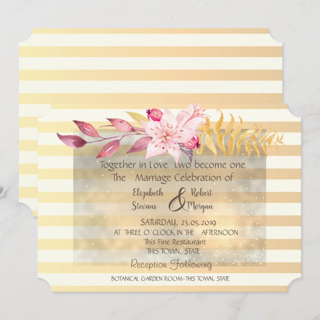 Modern Chic Striped Flowers Wedding Invitation (Front/Back)