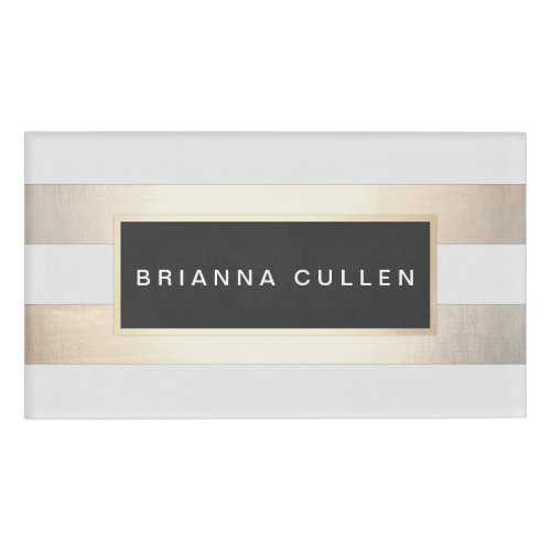 Modern Chic Striped Gold Foil image and Black Bu Name Tag