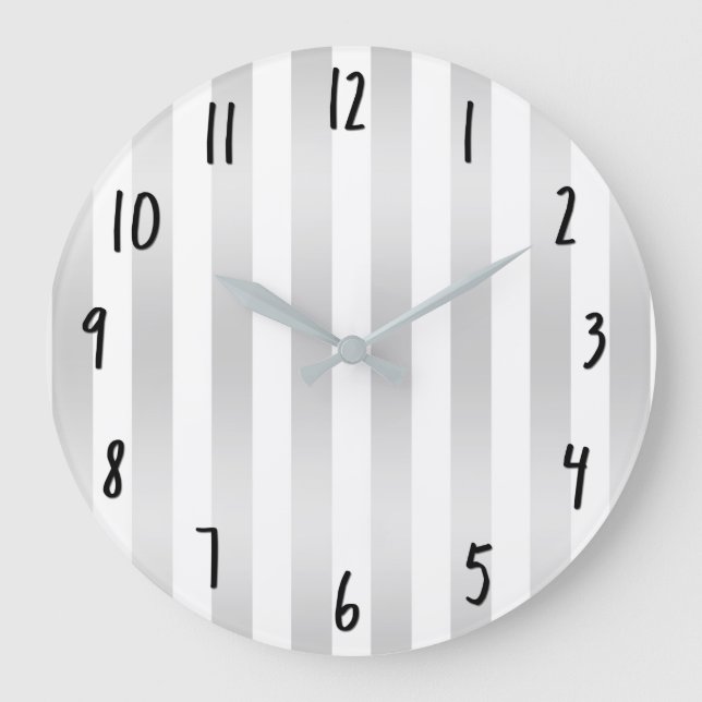 Modern Chic Stripes Grey Satin Chic Decorative Large Clock (Front)